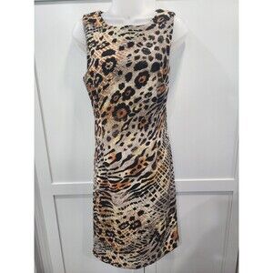 Connected Apparel Sleeveless Knee Length Dress Women Sz 12 Animal Print Leopard
